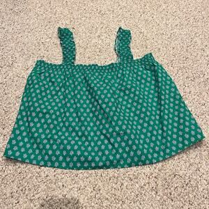 NWT J Crew Smocked Tank Pajama Top Sz XL Green Floral Cotton Cottagecore